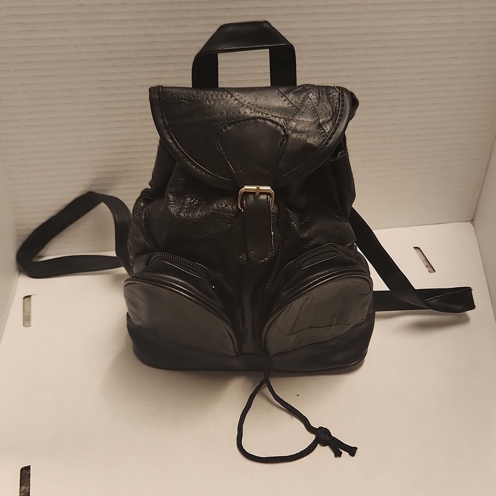 Backpack mini purse guine leather body simulated trim
